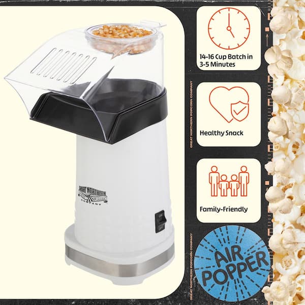 Duronic POP50 WE Popcornmachine, 1200 Watt Hetelucht Popcorn Maker, Gezonde Olie-vrije Popcorn, Gezond met Weinig Calorieën, Wordt geleverd met Maatbeker en geïntegreerde Serveerkom, Wit