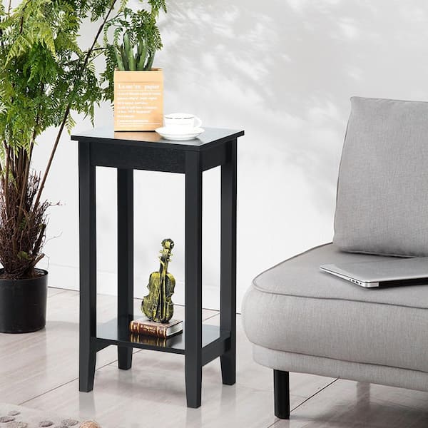 HOMESTOCK Black Night Stand Bedside Table with Drawer Wooden