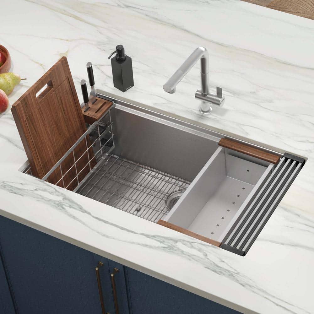 Stainless Steel Workstation Organizer with Soap Dispenser and Knife Block