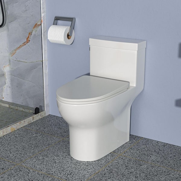 12 in. Rough-In 1-Piece 1.28 GPF Single Flush Elongated Toilet in White Seat Included