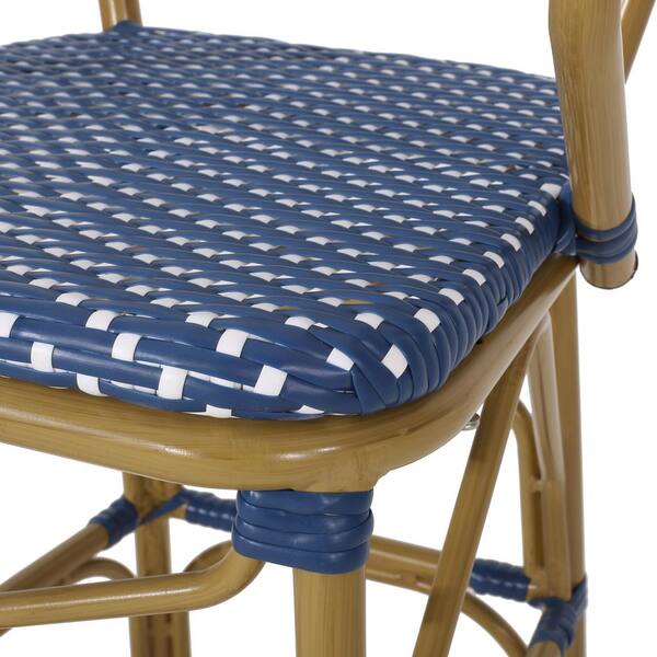 Navy Blue Metal Outdoor Bar Stool (2-Pack) Bamboo Print Finish ZN