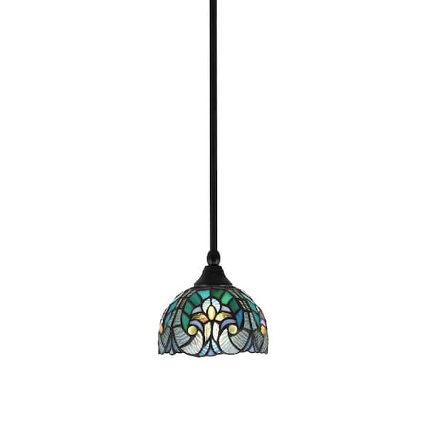 Unbranded Sparta 100-Watt 1-Light Matte Black Shaded Pendant Light Mini Pendant with Cypress Art Glass, No Bulb included