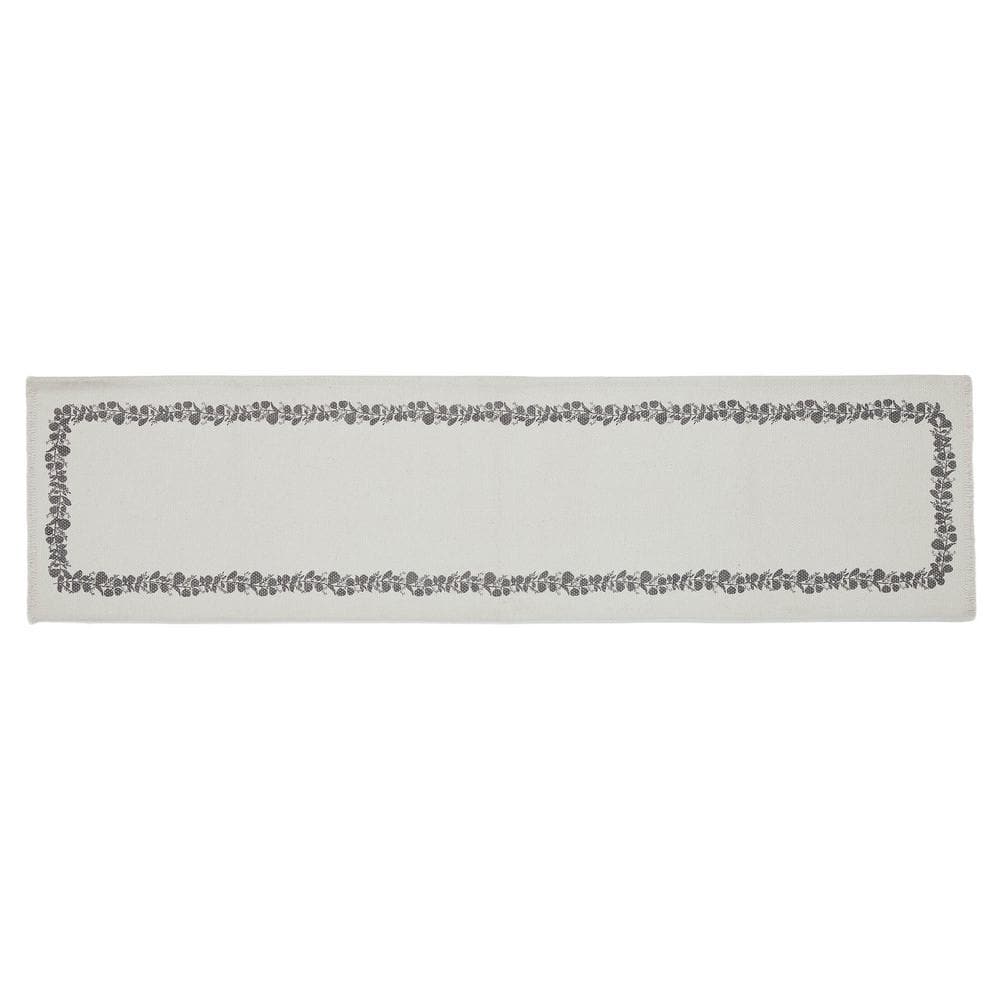 Soft White Cotton Table Runner with Eucalyptus Pattern, 12x48