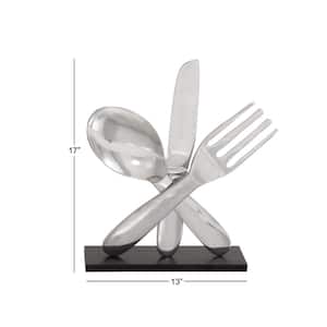 4 in. x 17 in. Silver Aluminum Utensils Sculpture with Black Base