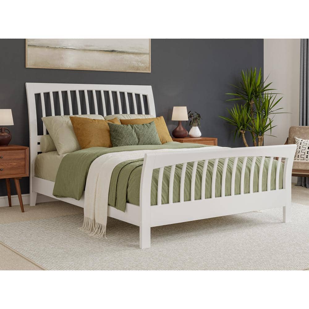 Orleans White Solid Wood Frame Queen Low Profile Sleigh Platform Bed with Matching Footboard -  AFI, AR9277042