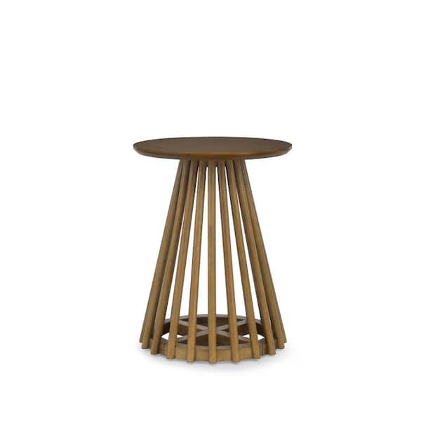Sudzendf Brown Wood Round Outdoor Side Table 1-Piece
