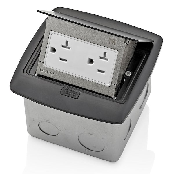 Leviton Pop-Up Floor Box with 20 Amp, Tamper-Resistant Outlet, Black PFTR2-MB