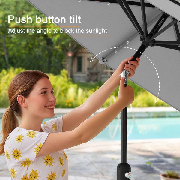 JOYESERY 9 ft. Solar LED Market Patio Umbrellas with Solar Lights and Tilt  Button in Gray J-UM-098G-LED - The Home Depot