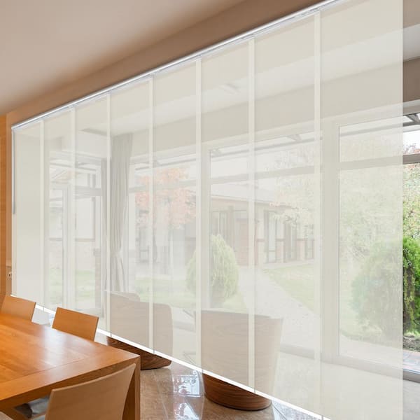EMOH Ashy Mesh 130 in.- 175 in. W x 94 in. L Adjustable 8-Panel Satin Nickel Double Rail Panel Track with 23.5 in. Slates