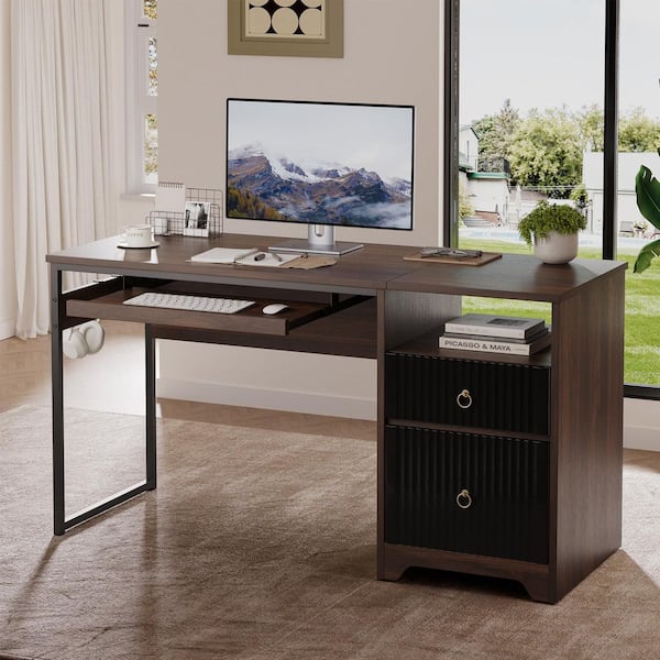 Bestier 55 in. Walt 2-Drawers Writing Computer Desk with Open and File Storage, Keyboard Tray and Practical Hook