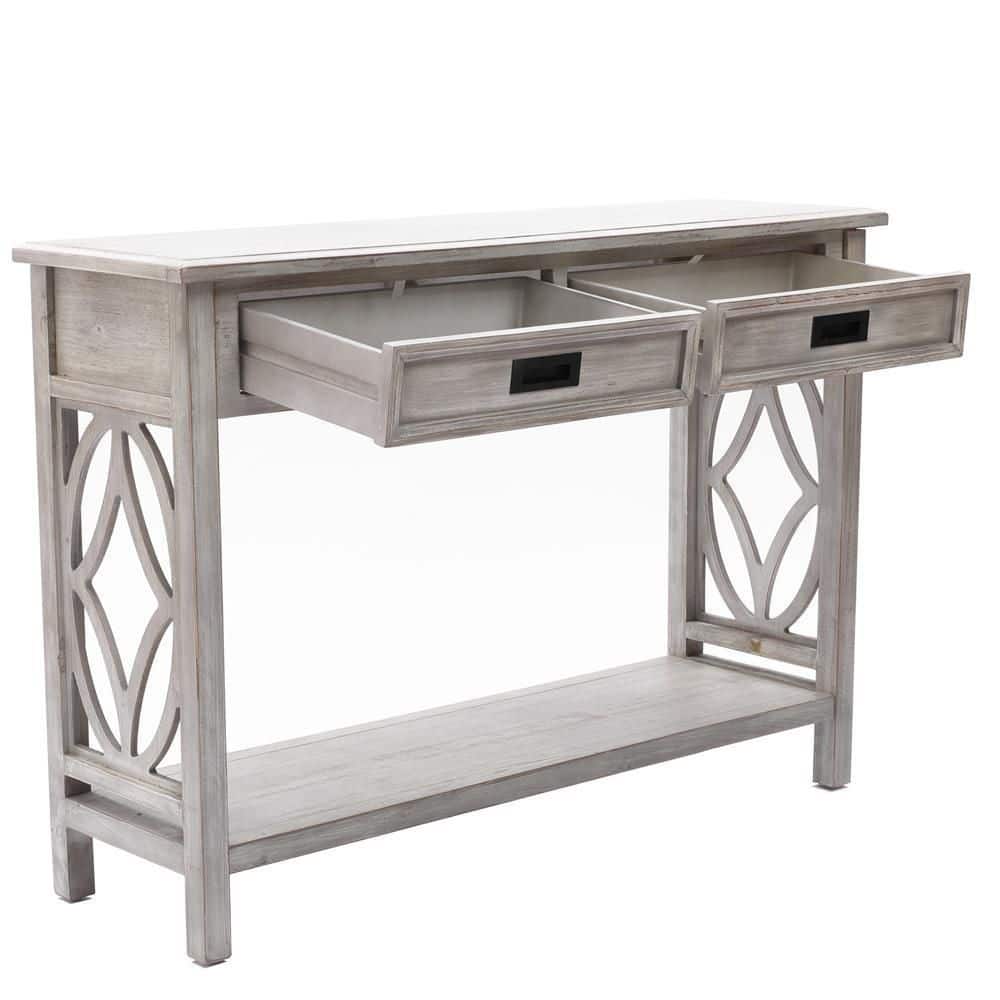 Gray Wood Console Table with Storage and Shelf