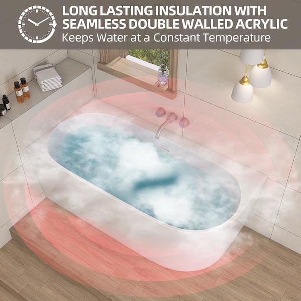 Zeafive 59 in. x 29.53 in. Freestanding Soaking Tub Left Corner