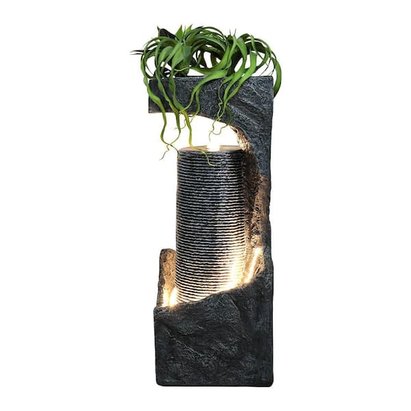 33. 4in. H Concrete Indoor/Outdoor Waterfall Tiered Fountain with with Budding Lotus Top for Garden and Patio