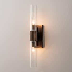 H23 in. Antique Bronze 2-Light Modern Vanity Light Over Mirror Unique/Statement Double Wall Sconce for Bathroom Bedroom