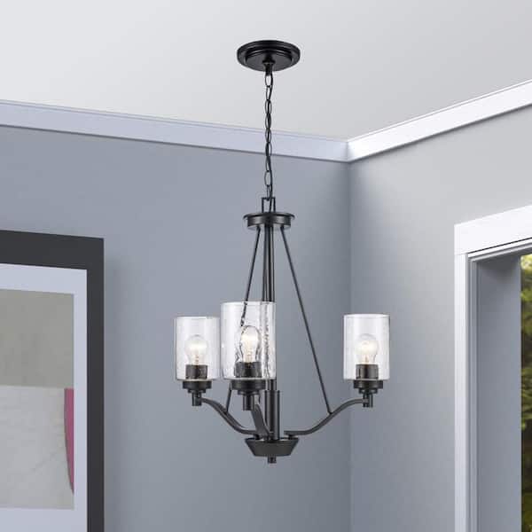 Bel Air Lighting Simi 3-Light Black Chandelier Light Fixture with Seeded Glass Shades