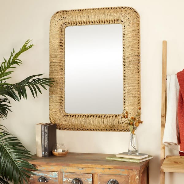 Litton Lane 40 in. x 32 in. Rectangle Framed Brown Wall Mirror