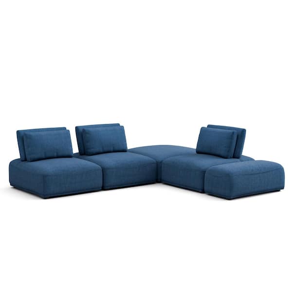 Furniture of America Fairwind 116 in. Armless 5-Piece Chenille L-Shaped Modular Sectional Sofa in Blue With Extendable Backrest