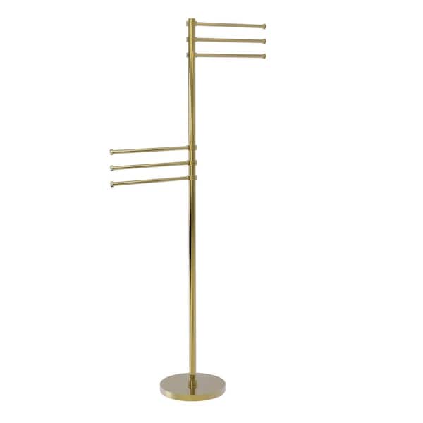 Allied Brass Towel Stand with 6-Pivoting 12 in. Arms in Unlacquered Brass