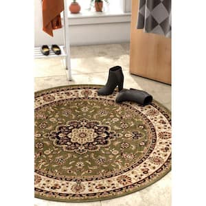 Barclay Medallion Kashan Green 4 ft. Traditional Round Area Rug