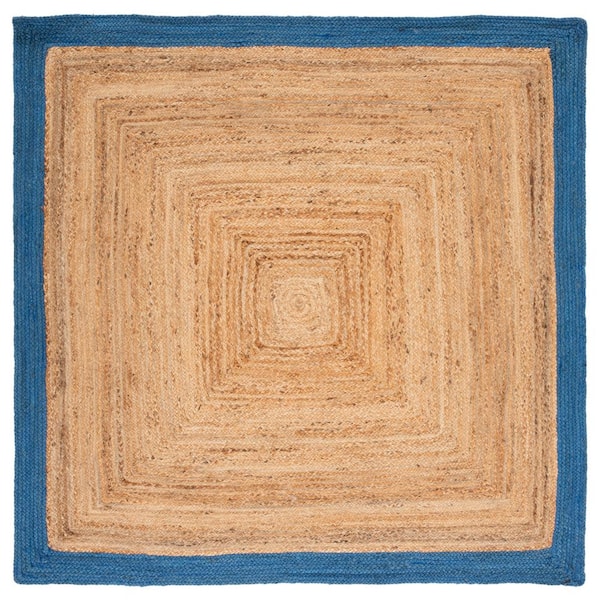 SAFAVIEH Natural Fiber Beige/Blue 6 ft. x 6 ft. Woven Border Square Area Rug