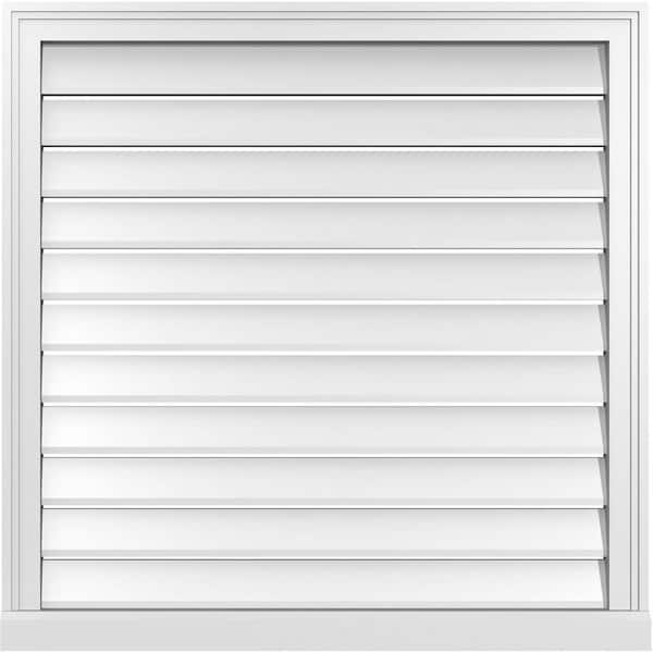 Ekena Millwork 34 in. x 34 in. Vertical Surface Mount PVC Gable Vent: Functional with Brickmould Sill Frame
