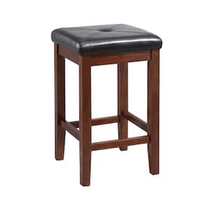 Crosley 24 in. Mahogany Upholstered Square Seat Bar Stool WIth Black Cushions (Set Of Two)
