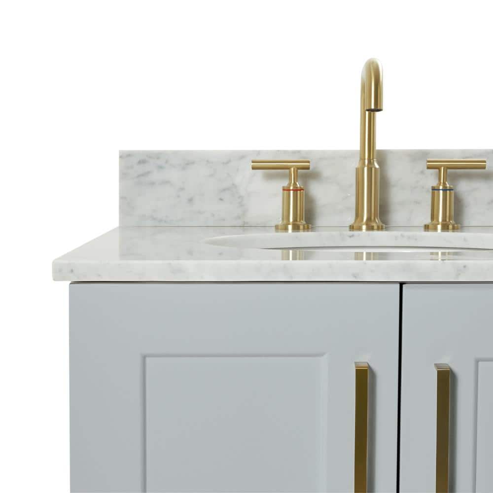 Gray Freestanding Single Vanity with Carrara Marble Top