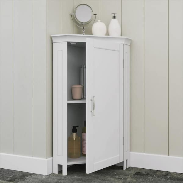 Somerset 20.5 in. W x 14.5 in. D x 32 in. H White Linen Cabinet Corner Bathroom Storage Cabinet Organizer with Doors