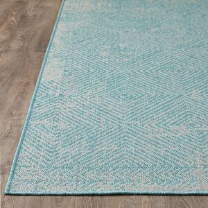 Breyleigh Carzon Gray/Teal 6 ft. 7 in. x 9 ft. 2 in. Geometric Polypropylene Indoor/Outdoor Area Rug