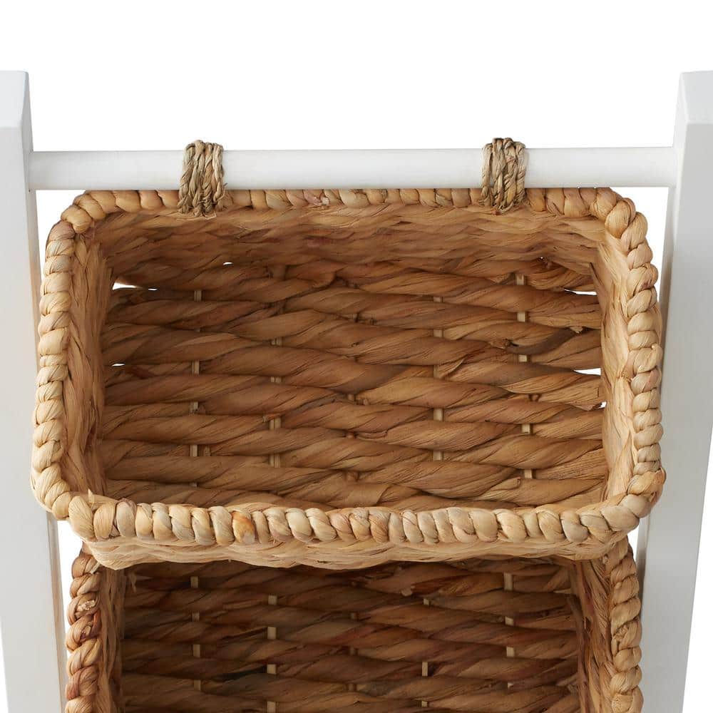 White and Natural Acacia Wood 3-Tier Basket Stand