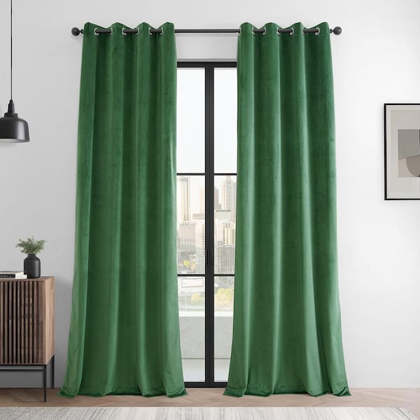 Green Grommet Basic Deluxe Velvet 50 in. W x 120 in. L Room Darkening Curtain Pair (2 Panels)