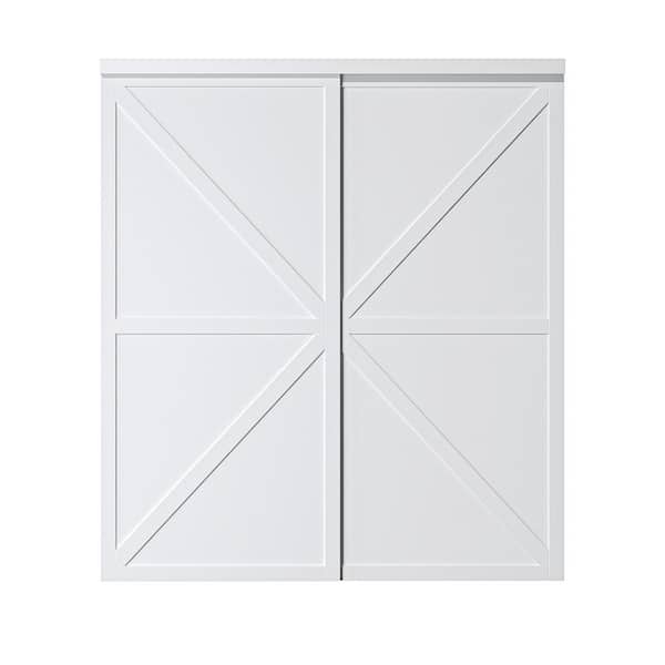 ARK DESIGN 72 in. x 80 in. 2-Panel K Finished White MDF Sliding Door with Hardware