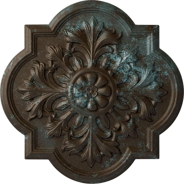 Ekena Millwork 20" x 1-3/4" Bonetti Urethane Ceiling Medallion (Fits Canopies upto 5-1/8"), Hand-Painted Bronze Blue Patina