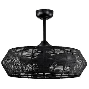 Lauritz 28 in. 6-Light Indoor Matte Black and Black Rattan Finish Ceiling Fan with Light Kit