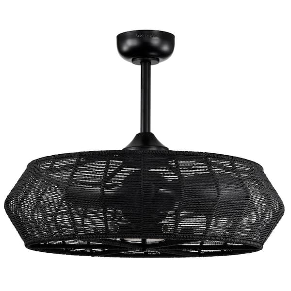 Warehouse of Tiffany Lauritz 28 in. 6-Light Indoor Matte Black and Black Rattan Finish Ceiling Fan with Light Kit