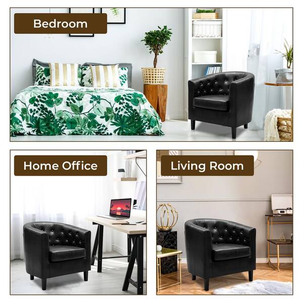 MAYKOOSH 30 in. Mid-Century Modern Black Button Tufted Faux MAYKOOSH 30 in. Mid-Century Modern Black Button Tufted Faux