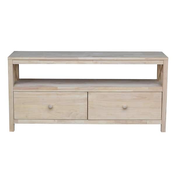 International Concepts Hampton 54 in. Unfinished Wood TV Stand with 2 Drawer Fits TVs Up to 56 in. with Cable Management