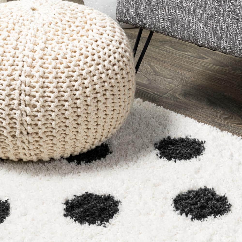 Easy-Care Charcoal and Ivory Polka Dot Shag Rug 3'x5'