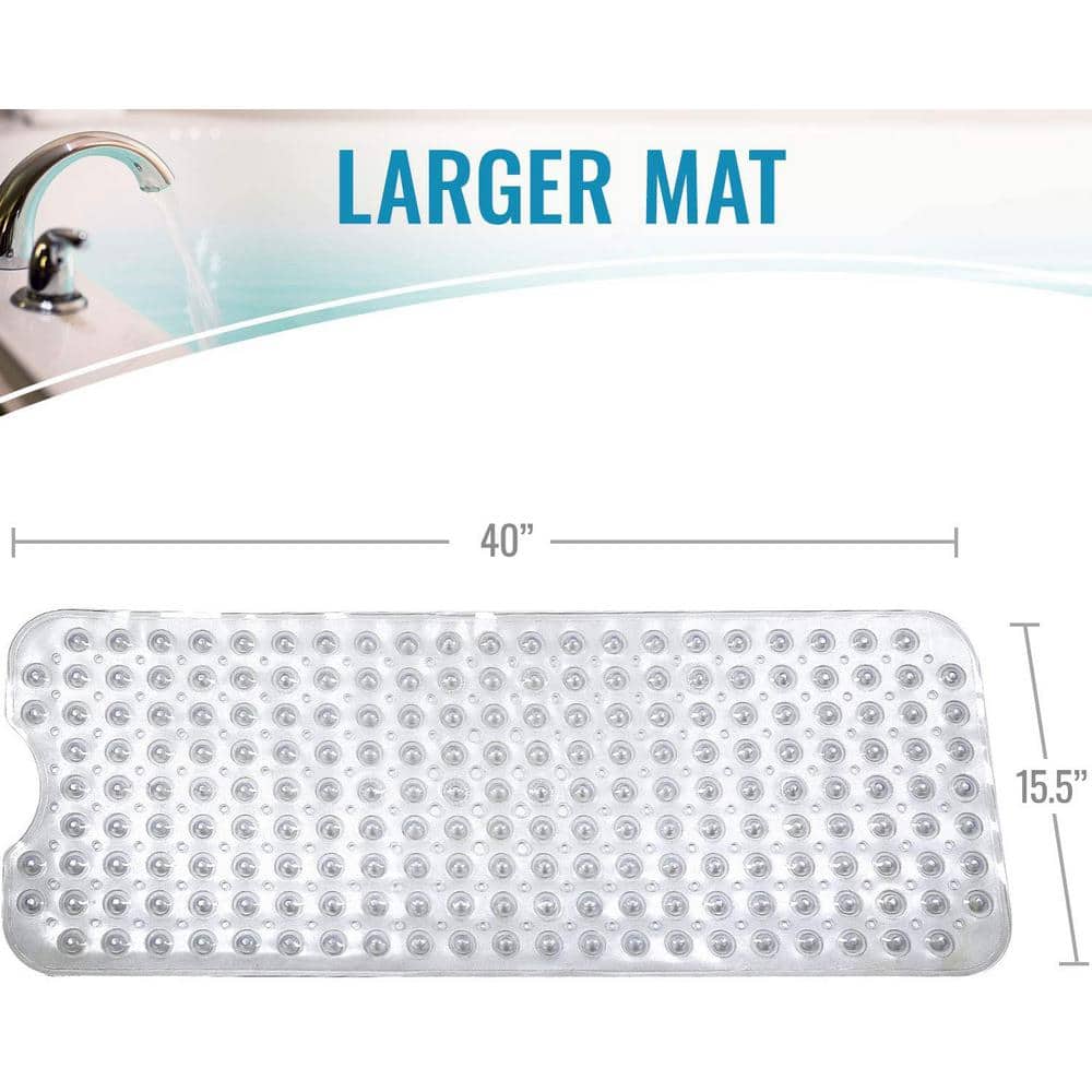 Clear Extra Long Vinyl Non-Slip Bath Mat with Suction Cups