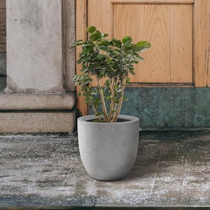 13.39 in. x 12.6 in. Round Natural Finish Lightweight Concrete and Fiberglass Indoor Outdoor Planter with Drainage Hole