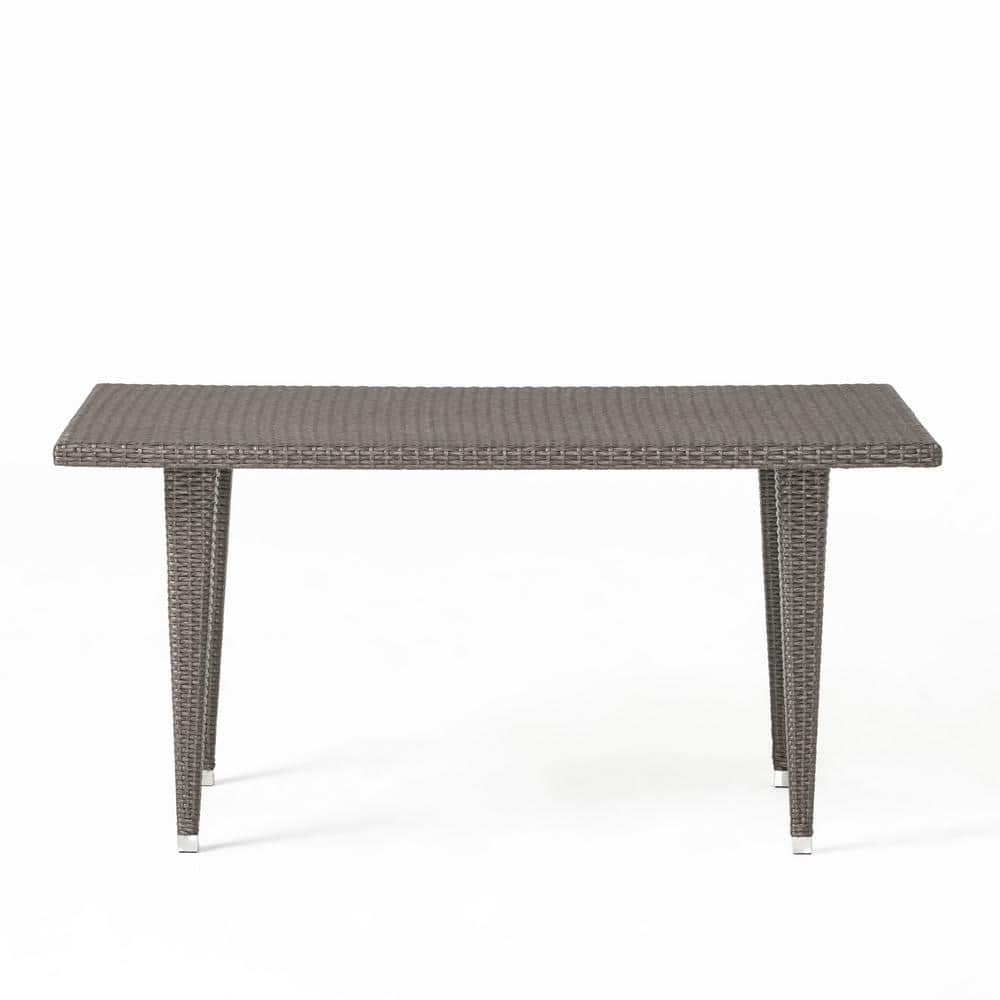 Outdoor Rattan Patio Dining Table, Resin Wicker Rectangular Tabletop for Ya