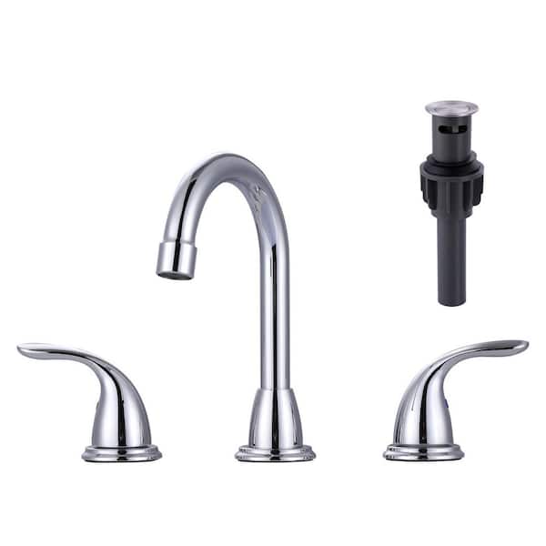 8 in. Widespread Double Handle Bathroom Faucet with Drain Kit Included in Polished Chrome
