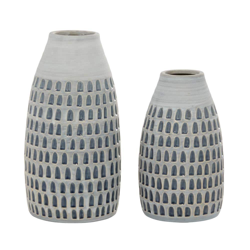 Gray Ceramic Patterned Urn-Shaped Table Vase Set
