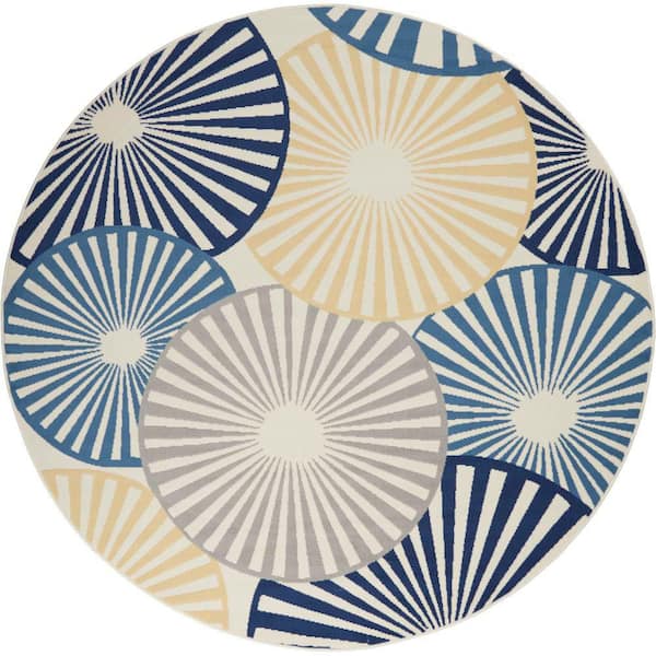 Nourison Grafix White 8 ft. x 8 ft. Geometric Contemporary Round Area Rug
