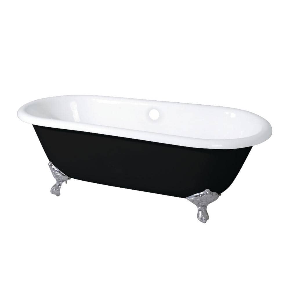 Classic 5.5 ft. Cast Iron Brushed Nickel Claw Foot Double Ended Tub in Blac