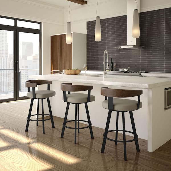 Lars 26 in. Beige Faux Leather / Black Metal / Brown Wood Swivel Counter Stool