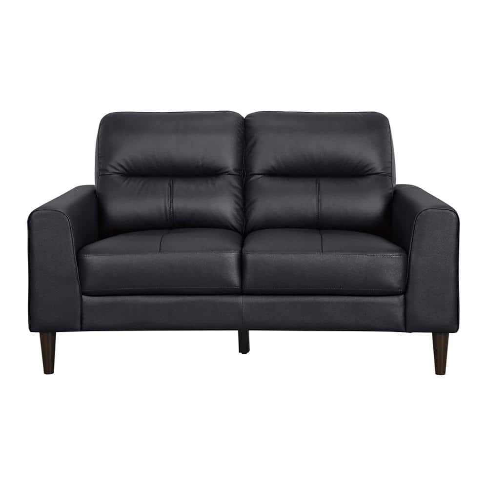 Milford 56 in. W Black Leather Match Loveseat