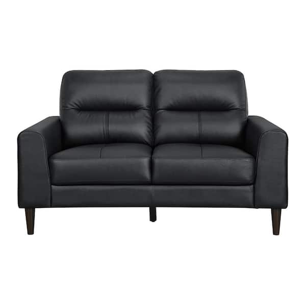 Milford 56 in. W Black Leather Match Loveseat