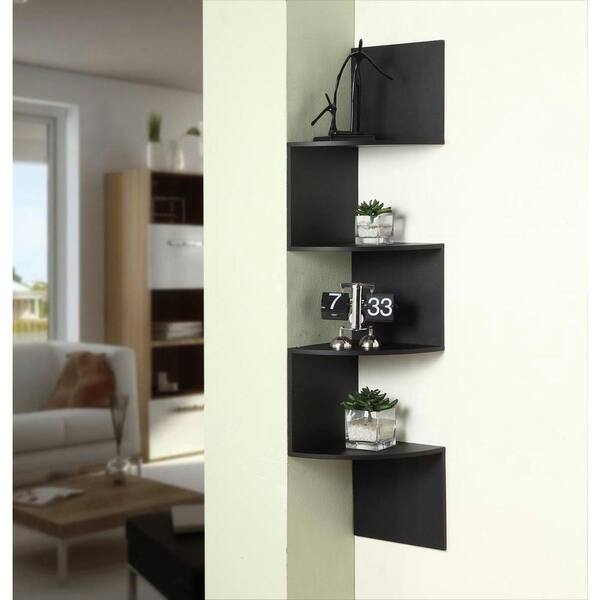 4D Concepts 11.8 in. x 53.13 in. Hanging Black Wood Corner Wall Storage