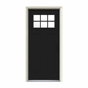 32 in. x 80 in. 6 Lite Craftsman Black Painted Steel Prehung Left-Hand Inswing Front Door w/Brickmould